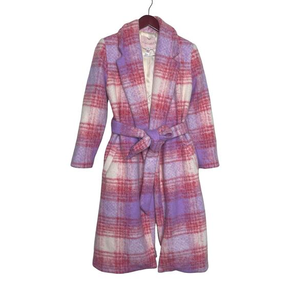 Hutch Pink White Plaid Tie-Waist Kat Coat Sz XS - Picture 2 of 8